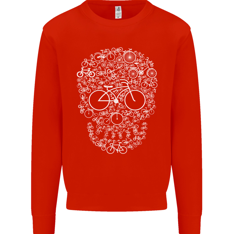 A Skull Made with Bicycles Cyclist Cycling Mens Sweatshirt Jumper Bright Red