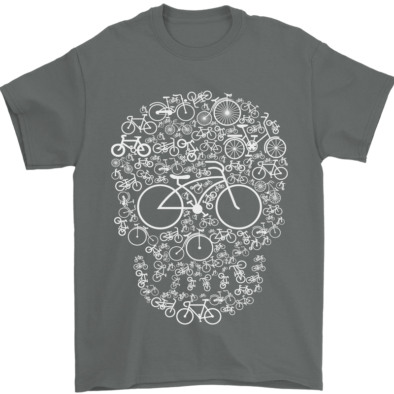 A Skull Made with Bicycles Cyclist Cycling Mens T-Shirt Cotton Gildan Charcoal