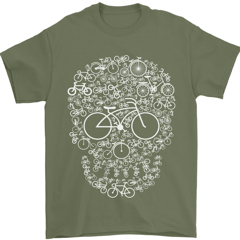 A Skull Made with Bicycles Cyclist Cycling Mens T-Shirt Cotton Gildan Military Green