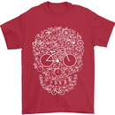 A Skull Made with Bicycles Cyclist Cycling Mens T-Shirt Cotton Gildan Red