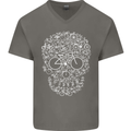 A Skull Made with Bicycles Cyclist Cycling Mens V-Neck Cotton T-Shirt Charcoal
