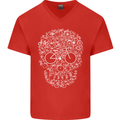 A Skull Made with Bicycles Cyclist Cycling Mens V-Neck Cotton T-Shirt Red