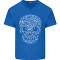A Skull Made with Bicycles Cyclist Cycling Mens V-Neck Cotton T-Shirt Royal Blue