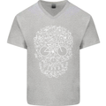 A Skull Made with Bicycles Cyclist Cycling Mens V-Neck Cotton T-Shirt Sports Grey