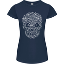A Skull Made with Bicycles Cyclist Cycling Womens Petite Cut T-Shirt Navy Blue