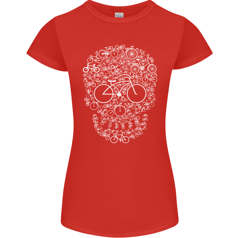 A Skull Made with Bicycles Cyclist Cycling Womens Petite Cut T-Shirt Red