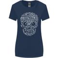 A Skull Made with Bicycles Cyclist Cycling Womens Wider Cut T-Shirt Navy Blue