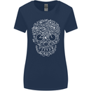 A Skull Made with Bicycles Cyclist Cycling Womens Wider Cut T-Shirt Navy Blue