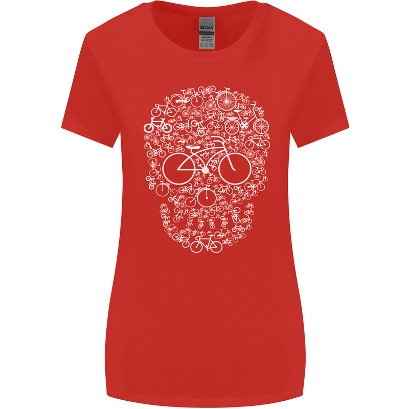 A Skull Made with Bicycles Cyclist Cycling Womens Wider Cut T-Shirt Red