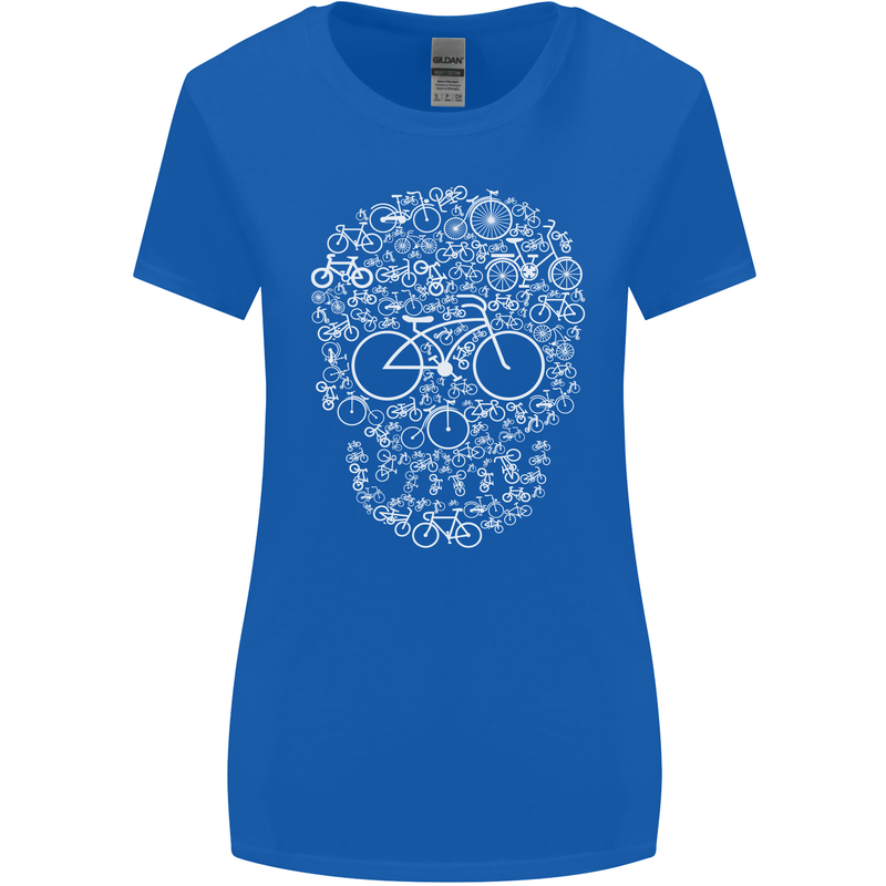 A Skull Made with Bicycles Cyclist Cycling Womens Wider Cut T-Shirt Royal Blue