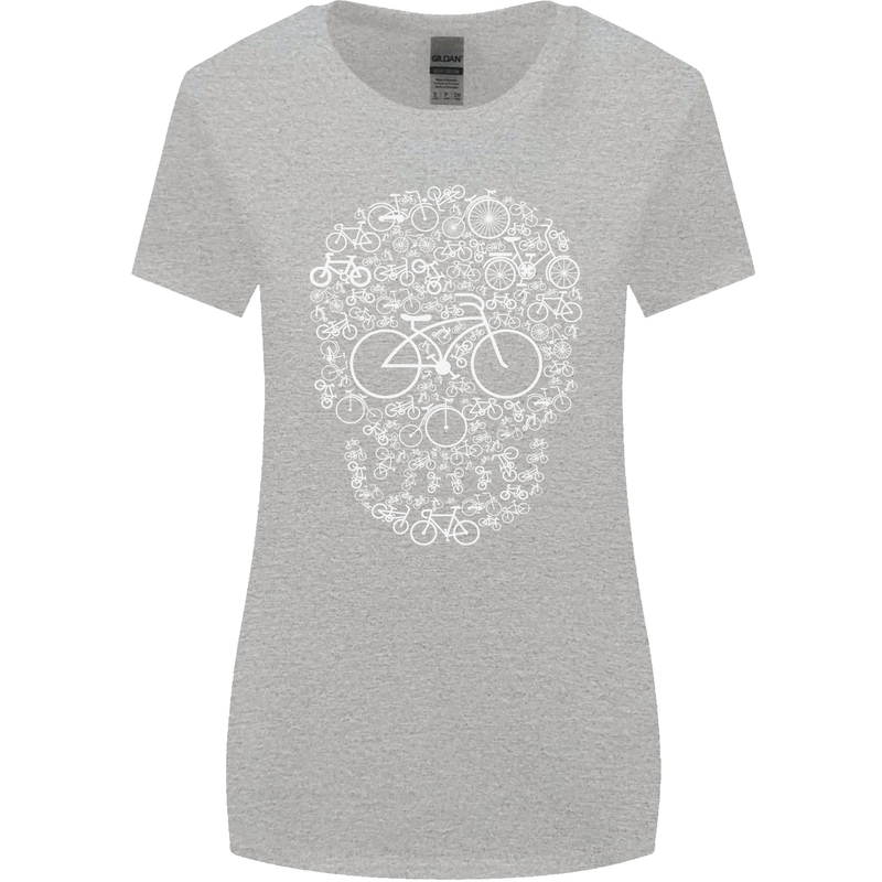 A Skull Made with Bicycles Cyclist Cycling Womens Wider Cut T-Shirt Sports Grey