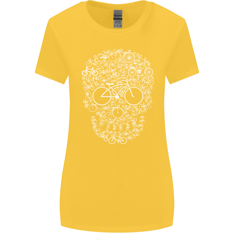 A Skull Made with Bicycles Cyclist Cycling Womens Wider Cut T-Shirt Yellow