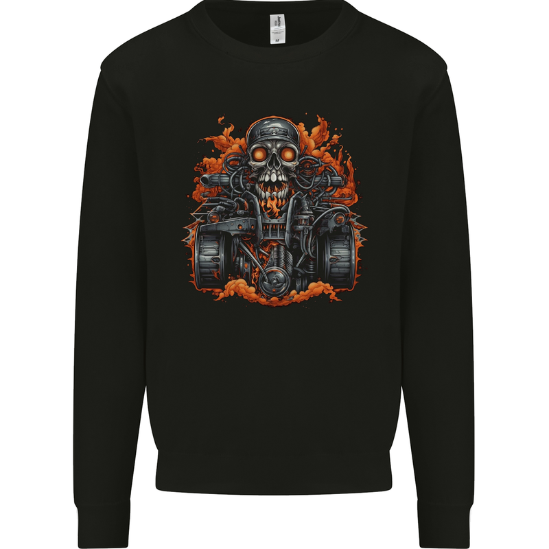 A Skull Quad Bike Rider ATV Off Roading Biker Kids Sweatshirt Jumper Black