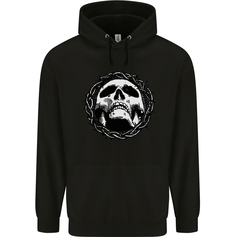 A Skull in Thorns Gothic Christ Jesus Childrens Kids Hoodie Black