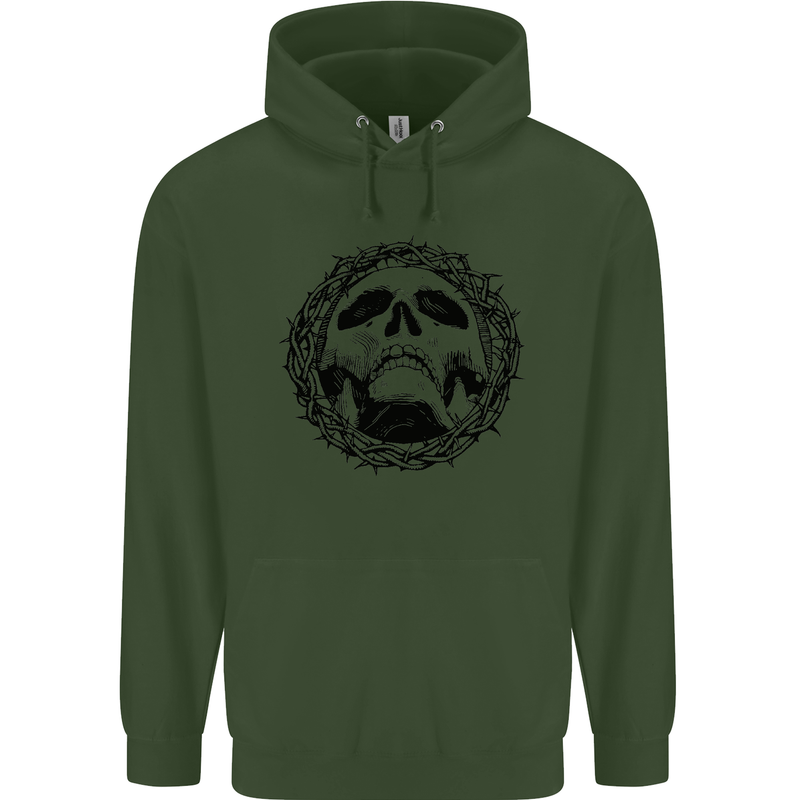 A Skull in Thorns Gothic Christ Jesus Childrens Kids Hoodie Forest Green