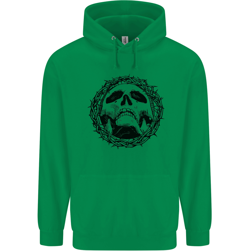A Skull in Thorns Gothic Christ Jesus Childrens Kids Hoodie Irish Green