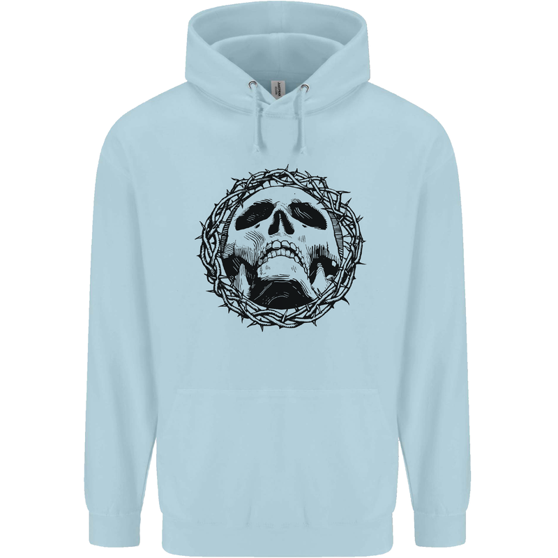 A Skull in Thorns Gothic Christ Jesus Childrens Kids Hoodie Light Blue
