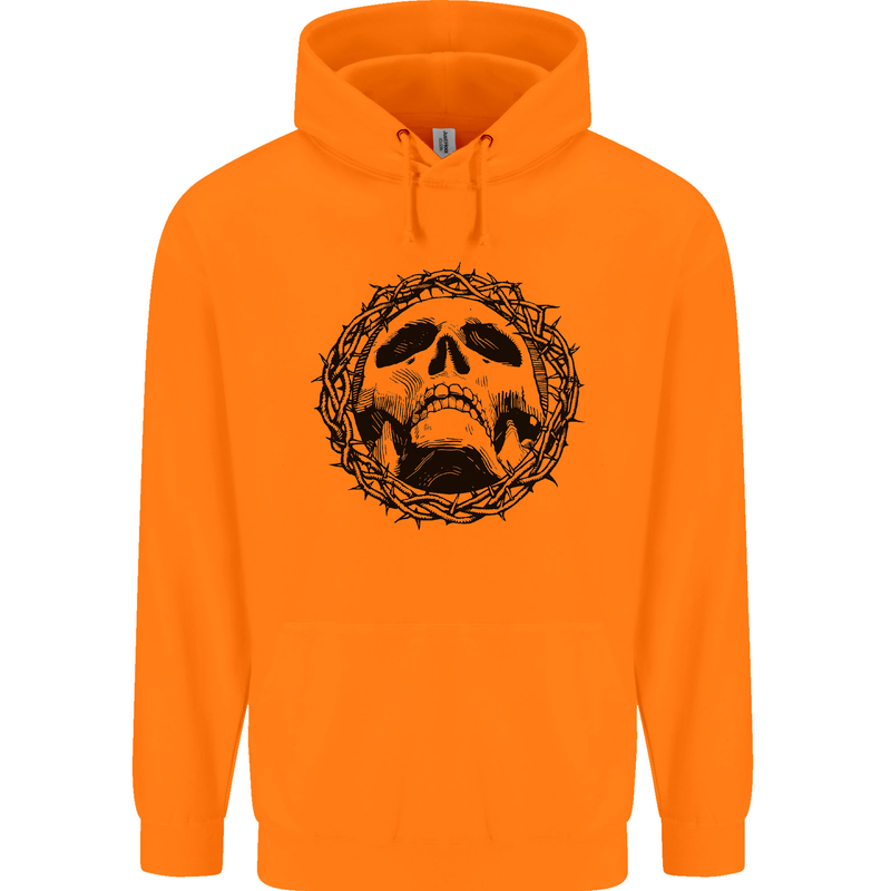 A Skull in Thorns Gothic Christ Jesus Childrens Kids Hoodie Orange
