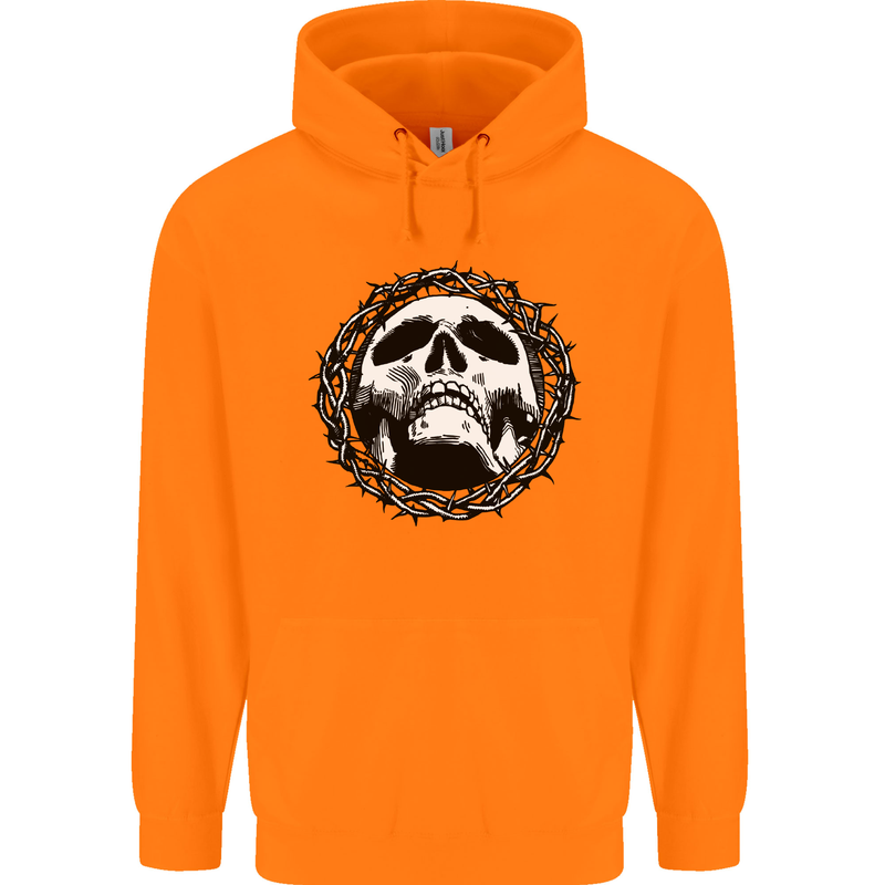 A Skull in Thorns Gothic Christ Jesus Childrens Kids Hoodie Orange