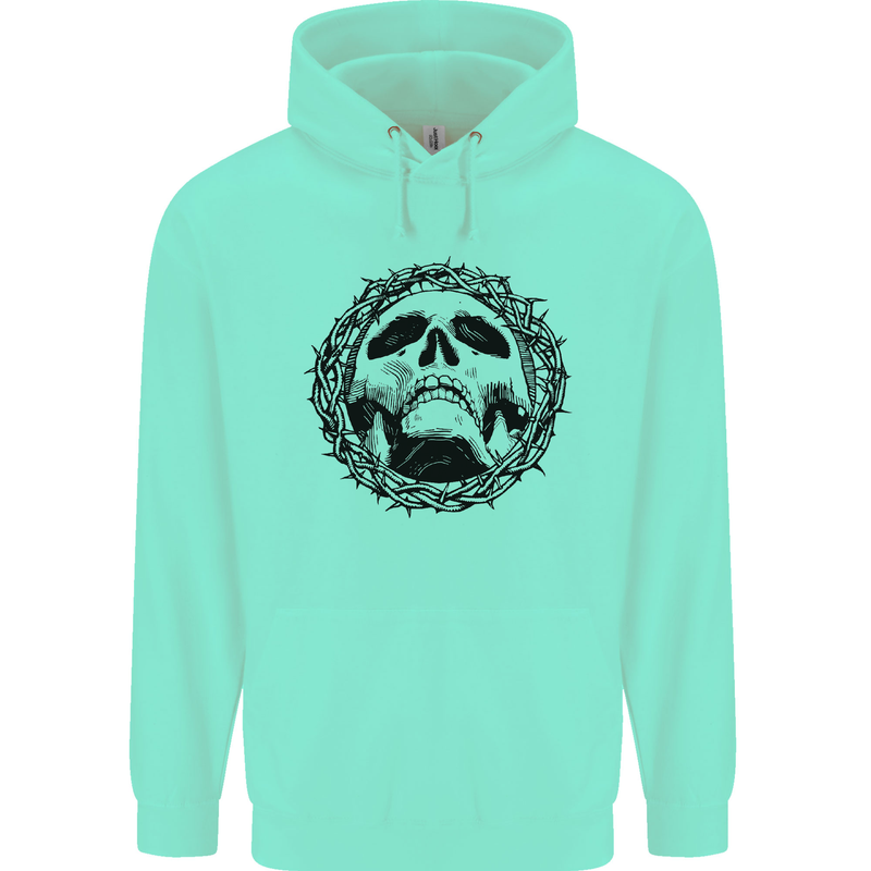 A Skull in Thorns Gothic Christ Jesus Childrens Kids Hoodie Peppermint
