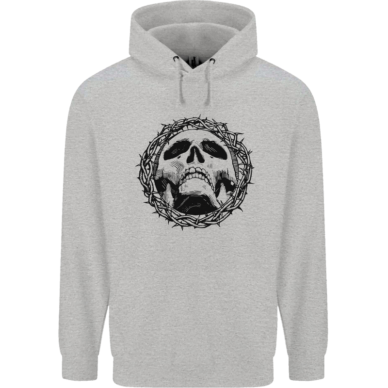A Skull in Thorns Gothic Christ Jesus Childrens Kids Hoodie Sports Grey