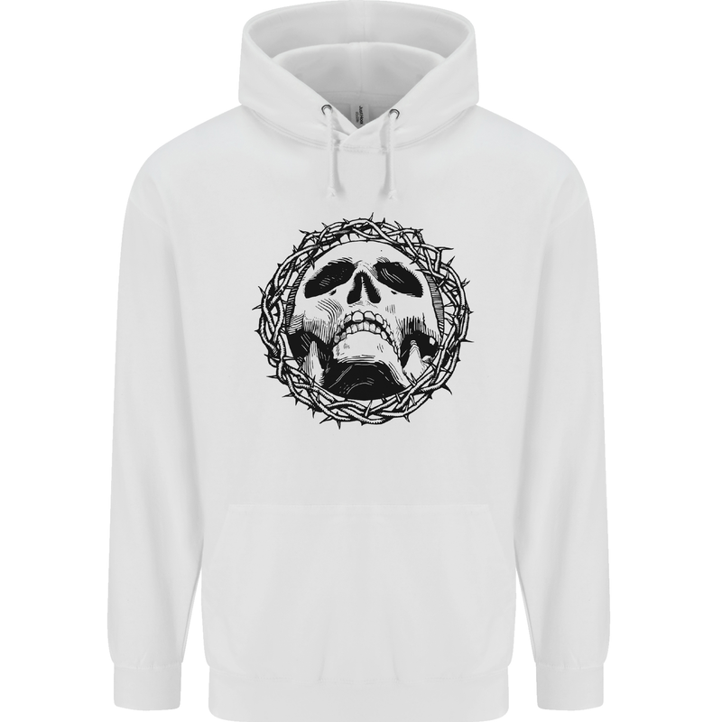 A Skull in Thorns Gothic Christ Jesus Childrens Kids Hoodie White