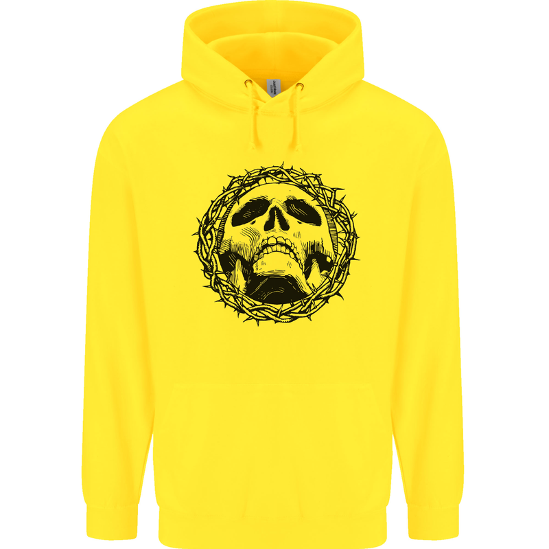 A Skull in Thorns Gothic Christ Jesus Childrens Kids Hoodie Yellow