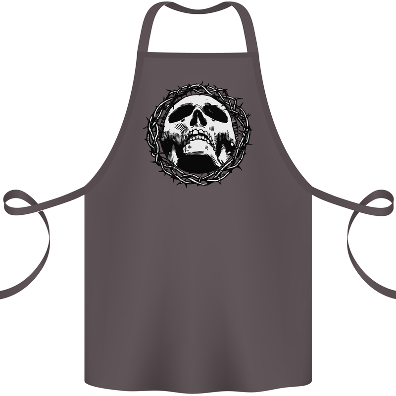 A Skull in Thorns Gothic Christ Jesus Cotton Apron 100% Organic Dark Grey