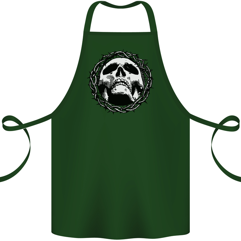 A Skull in Thorns Gothic Christ Jesus Cotton Apron 100% Organic Forest Green