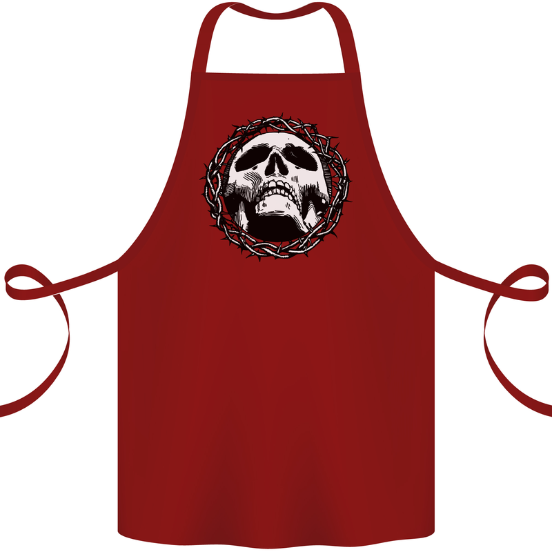 A Skull in Thorns Gothic Christ Jesus Cotton Apron 100% Organic Maroon