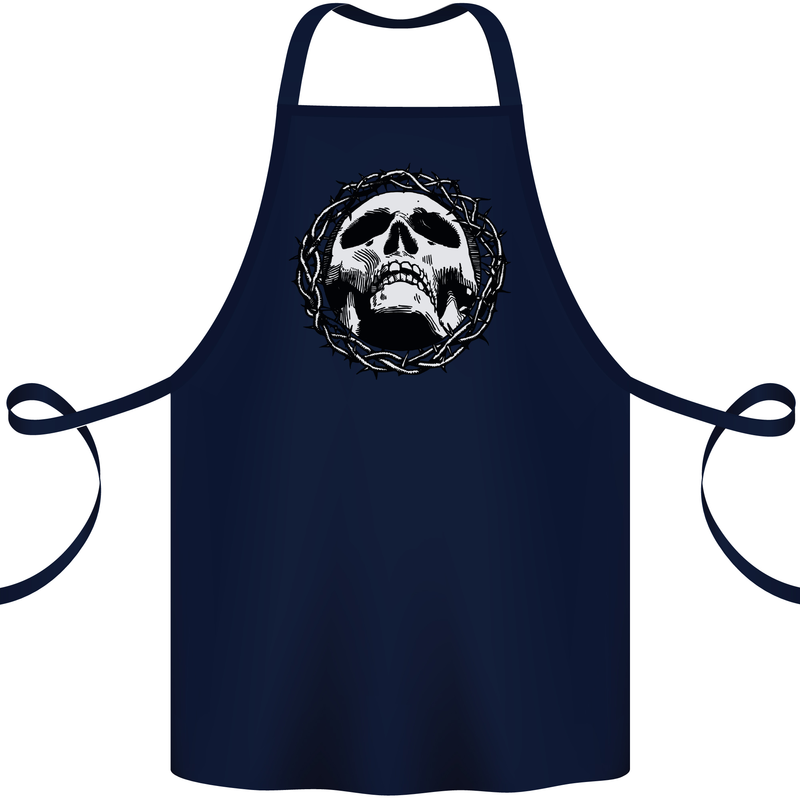 A Skull in Thorns Gothic Christ Jesus Cotton Apron 100% Organic Navy Blue