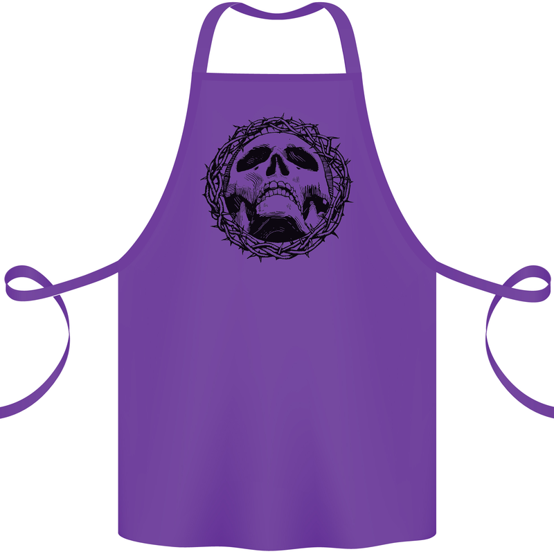 A Skull in Thorns Gothic Christ Jesus Cotton Apron 100% Organic Purple