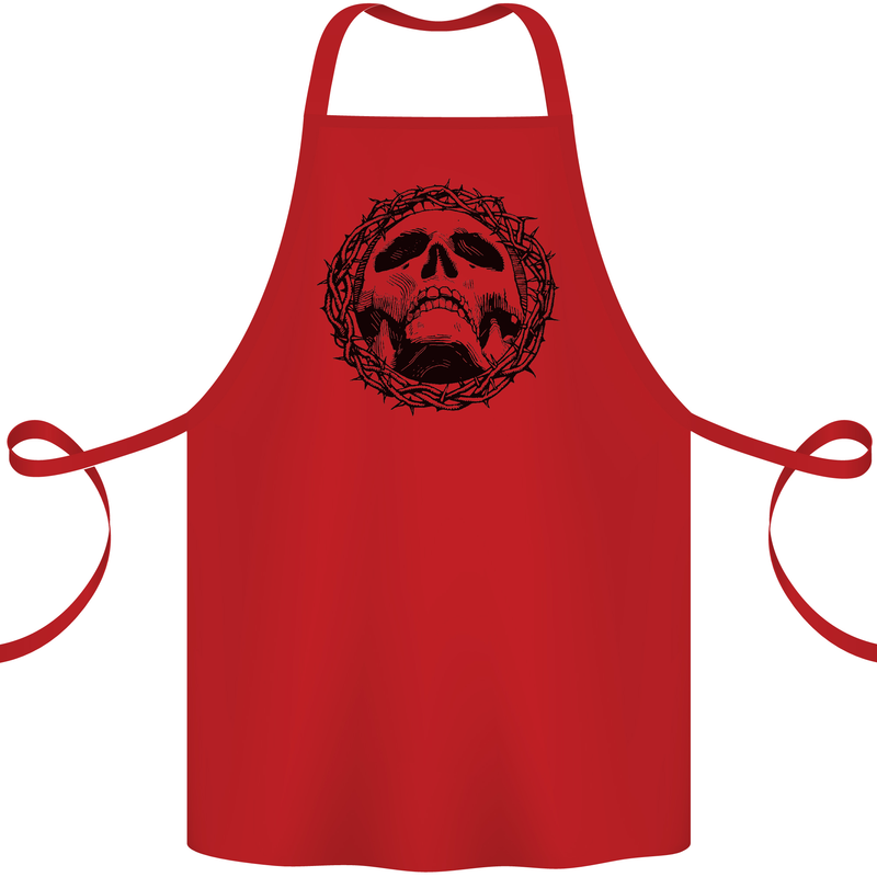 A Skull in Thorns Gothic Christ Jesus Cotton Apron 100% Organic Red