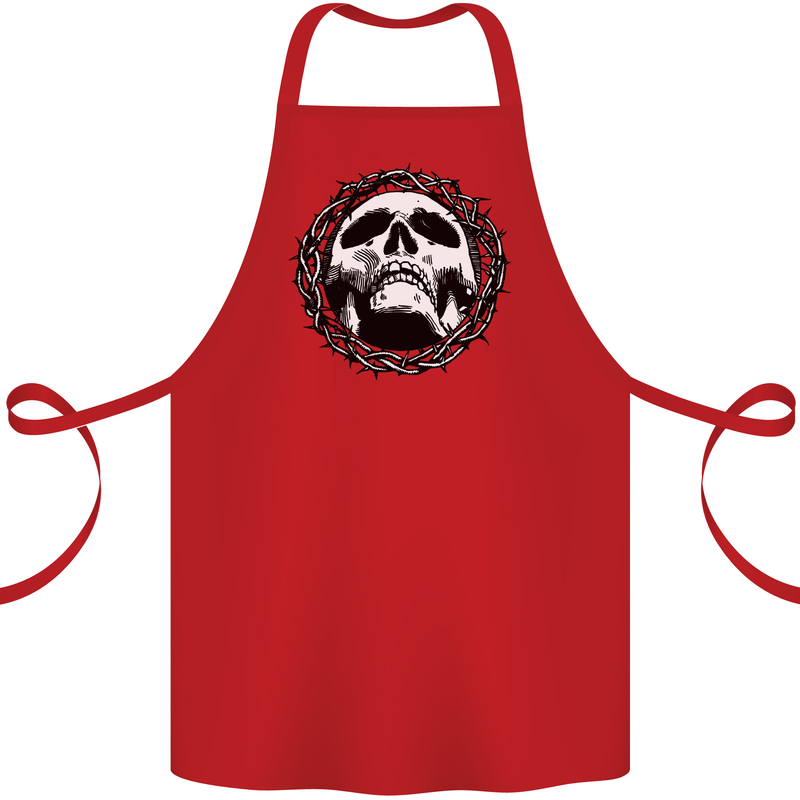 A Skull in Thorns Gothic Christ Jesus Cotton Apron 100% Organic Red