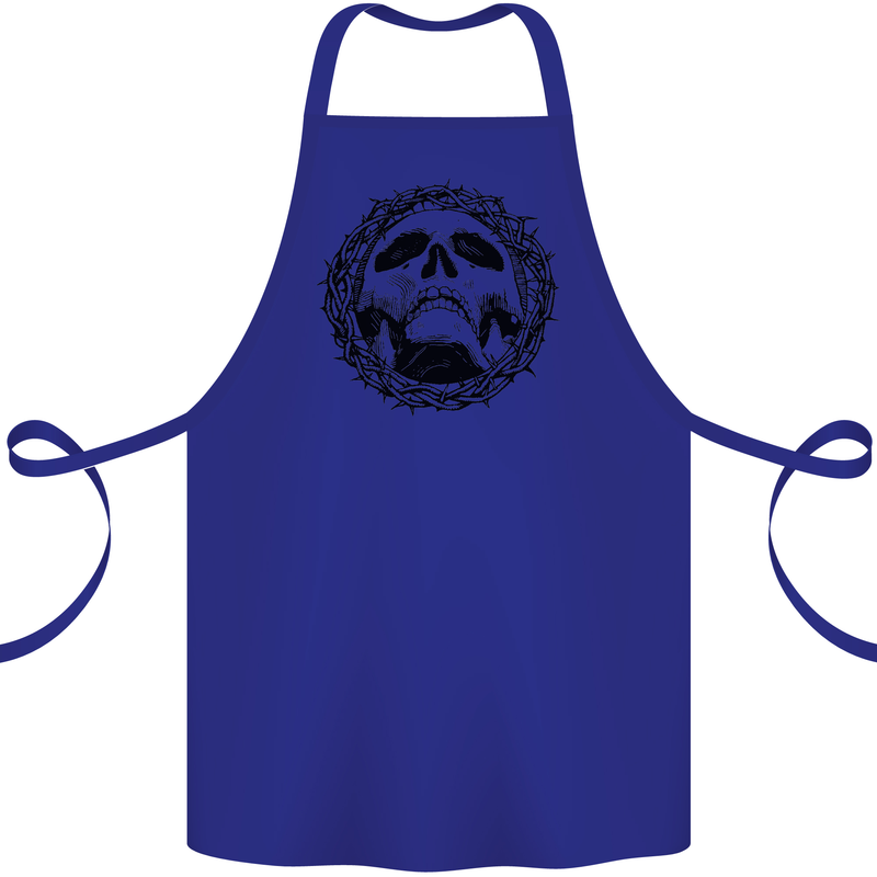 A Skull in Thorns Gothic Christ Jesus Cotton Apron 100% Organic Royal Blue