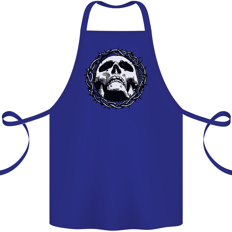 A Skull in Thorns Gothic Christ Jesus Cotton Apron 100% Organic Royal Blue