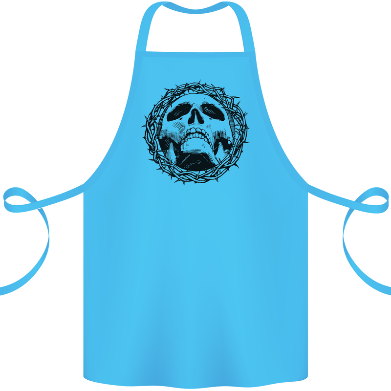 A Skull in Thorns Gothic Christ Jesus Cotton Apron 100% Organic Turquoise