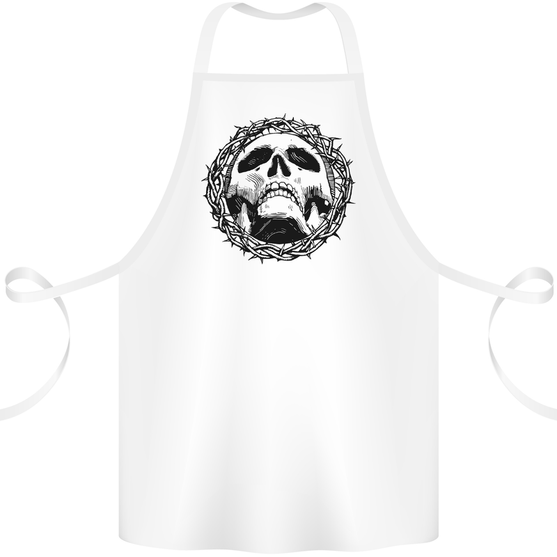 A Skull in Thorns Gothic Christ Jesus Cotton Apron 100% Organic White