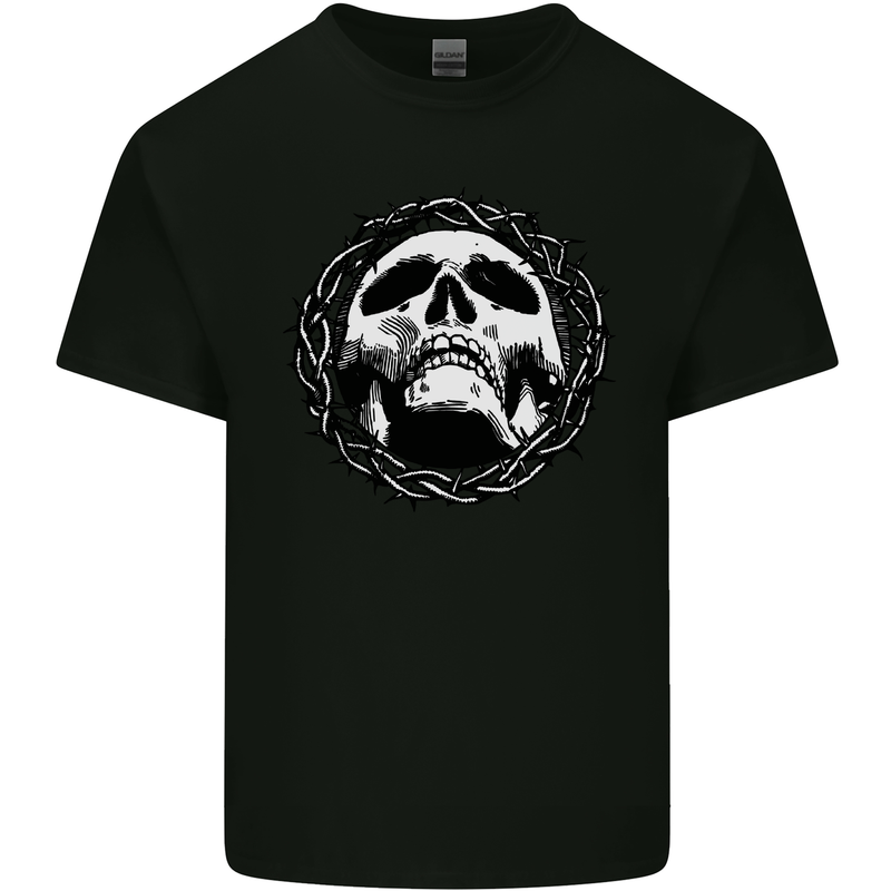 A Skull in Thorns Gothic Christ Jesus Kids T-Shirt Childrens Black