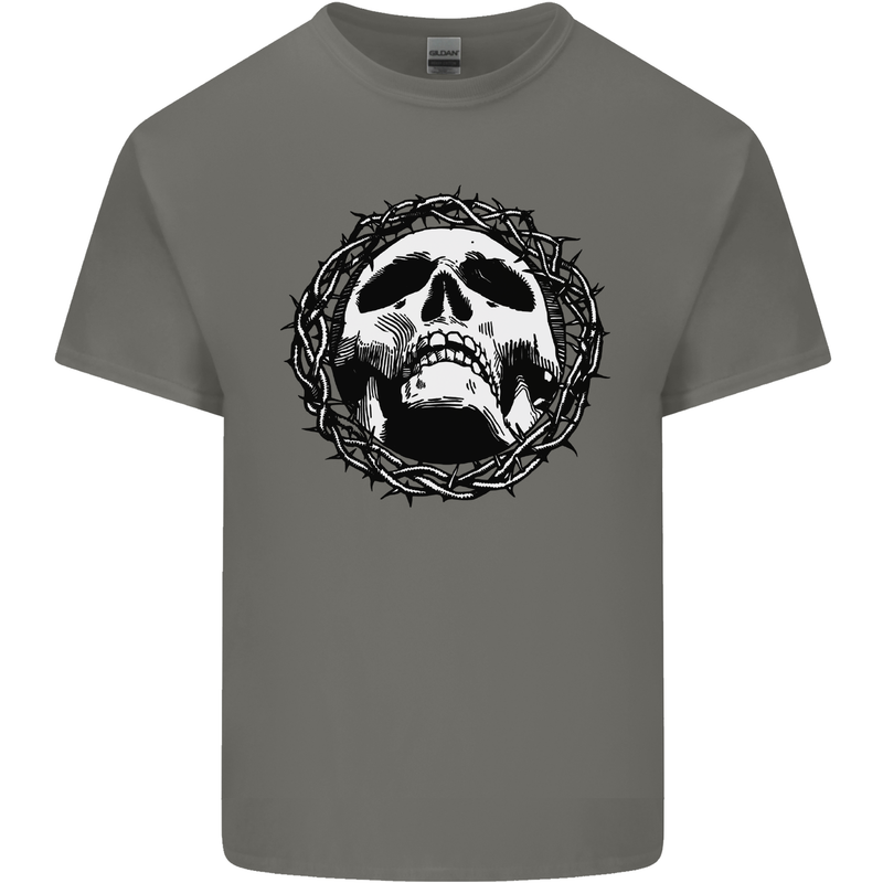 A Skull in Thorns Gothic Christ Jesus Kids T-Shirt Childrens Charcoal