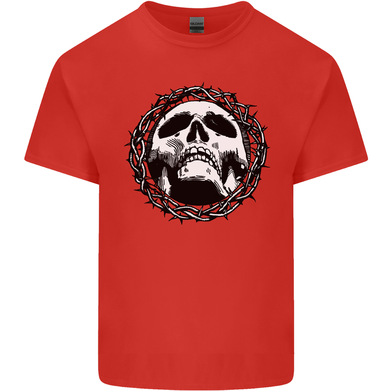 A Skull in Thorns Gothic Christ Jesus Kids T-Shirt Childrens Red