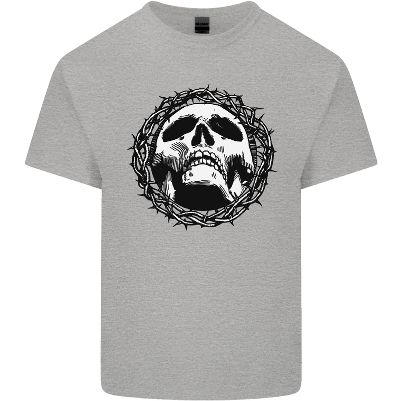 A Skull in Thorns Gothic Christ Jesus Kids T-Shirt Childrens Sports Grey