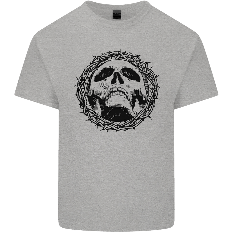 A Skull in Thorns Gothic Christ Jesus Kids T-Shirt Childrens Sports Grey