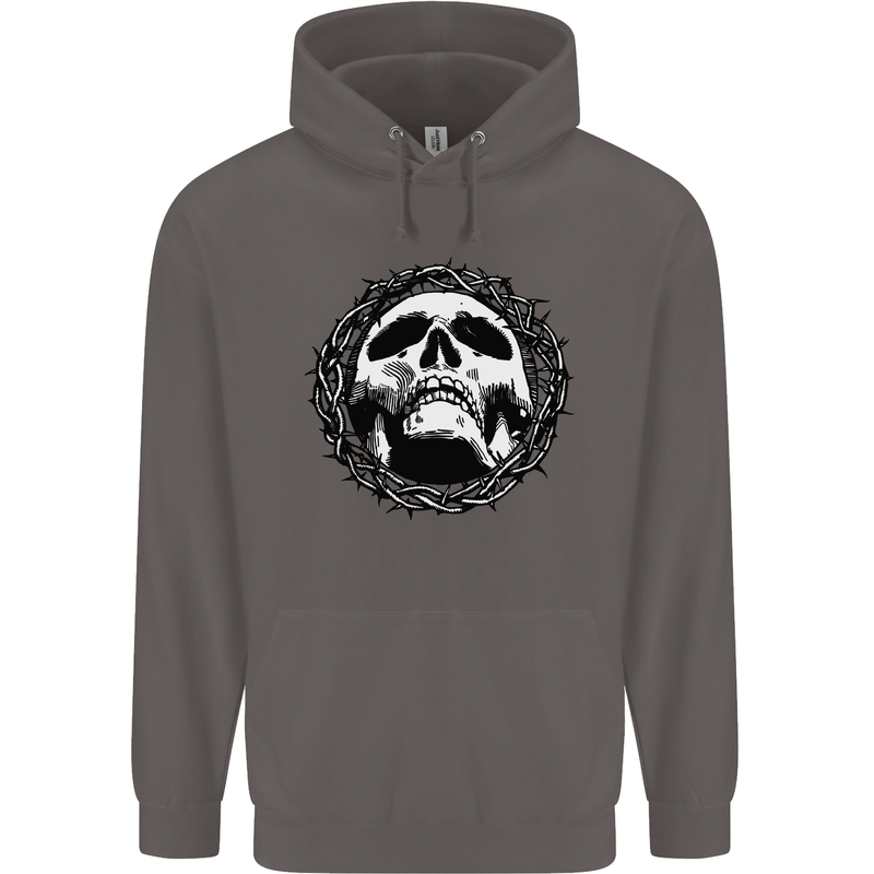 A Skull in Thorns Gothic Christ Jesus Mens 80% Cotton Hoodie Charcoal