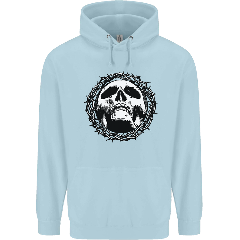 A Skull in Thorns Gothic Christ Jesus Mens 80% Cotton Hoodie Light Blue