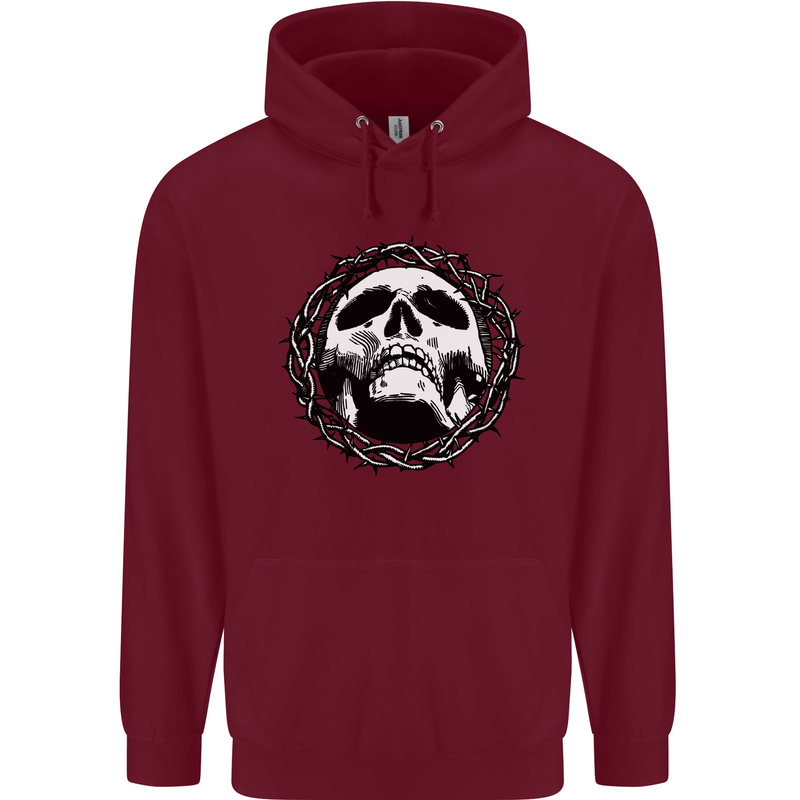A Skull in Thorns Gothic Christ Jesus Mens 80% Cotton Hoodie Maroon