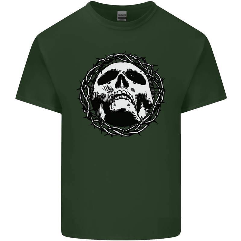A Skull in Thorns Gothic Christ Jesus Mens Cotton T-Shirt Tee Top Forest Green