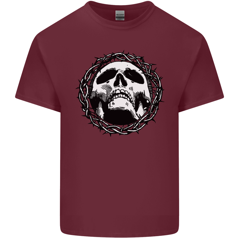 A Skull in Thorns Gothic Christ Jesus Mens Cotton T-Shirt Tee Top Maroon