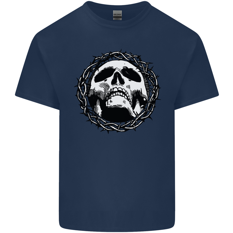 A Skull in Thorns Gothic Christ Jesus Mens Cotton T-Shirt Tee Top Navy Blue