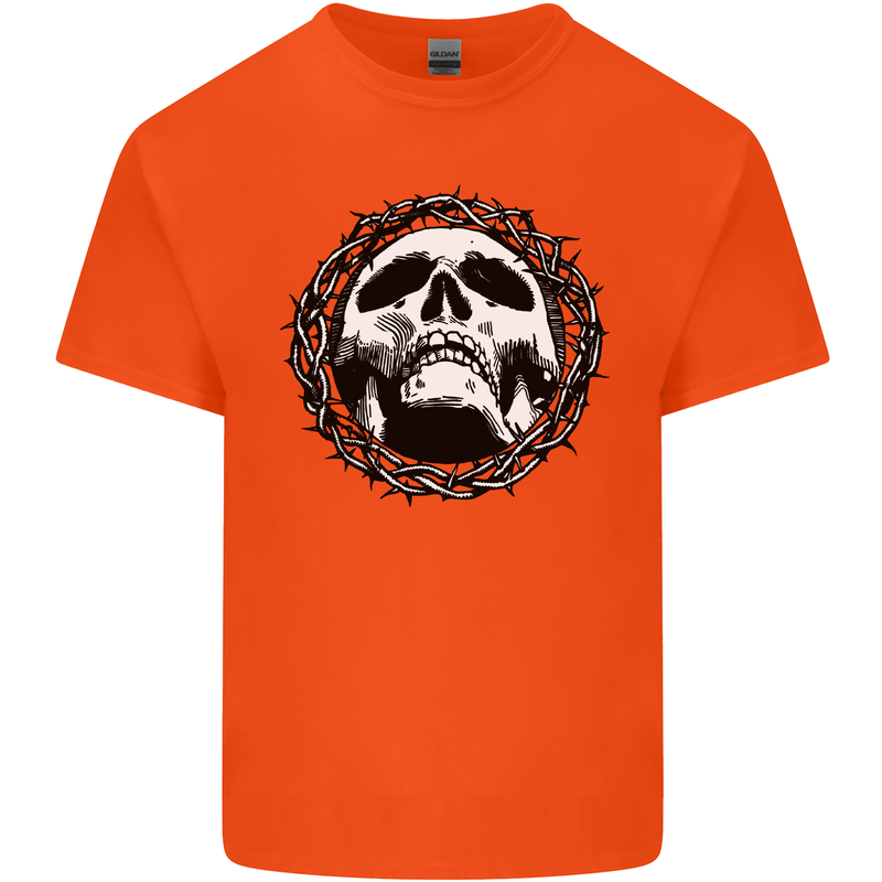 A Skull in Thorns Gothic Christ Jesus Mens Cotton T-Shirt Tee Top Orange